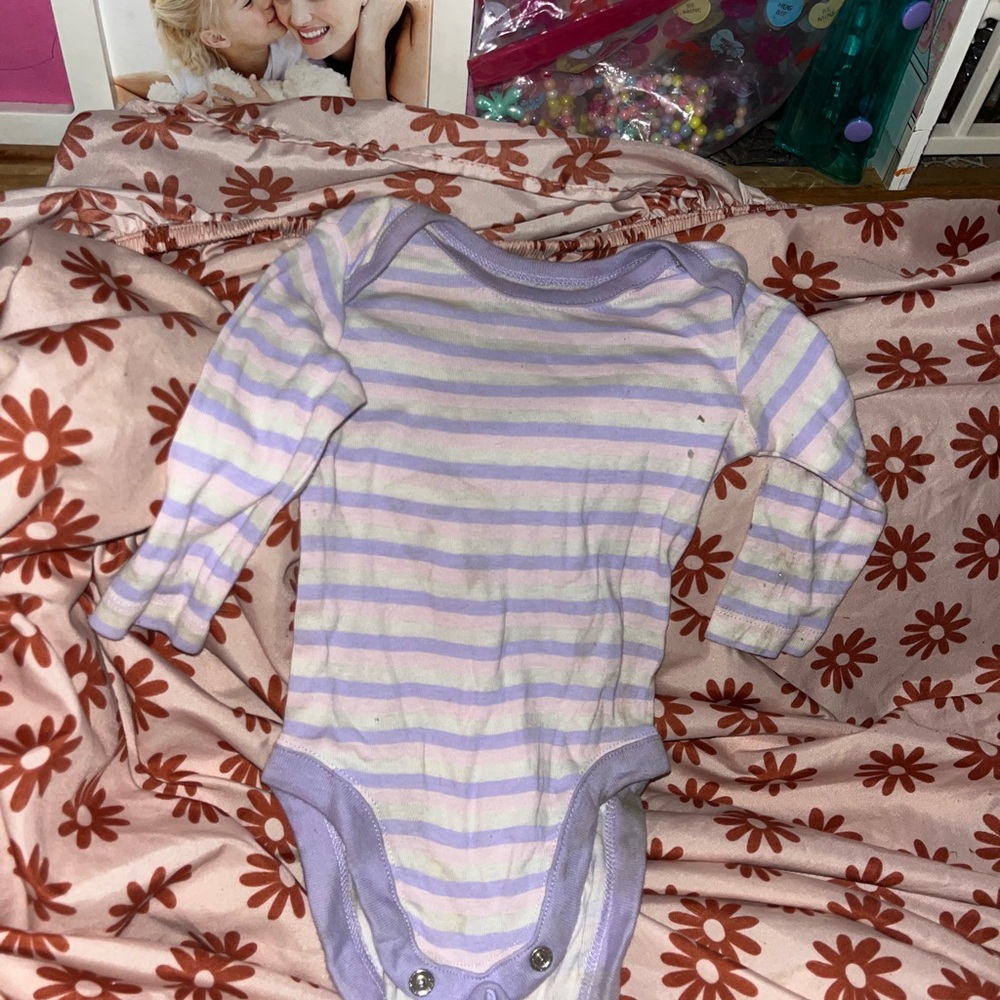 Place Lavender & White Striped Long-Sleeve Baby One-Piece